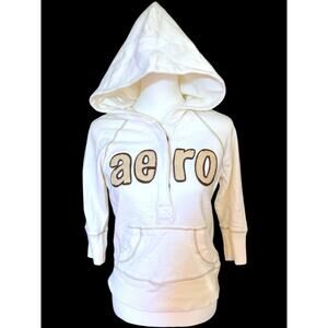 Aeropostale Y2K Patch Hoodie Size Small Women’s 3/4 White Swancore